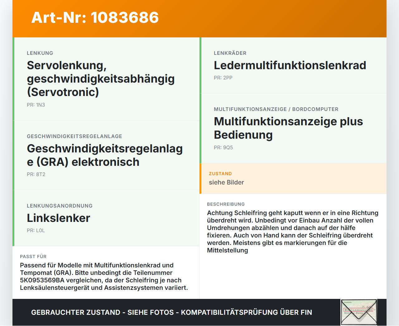 VW Passat 3C B7 10-14 Airbag Schleifring Wickelfeder VW Passat 3C B7 10-14 22.02.2014 5K0953569BA 280.302 gebraucht Vorschau 3