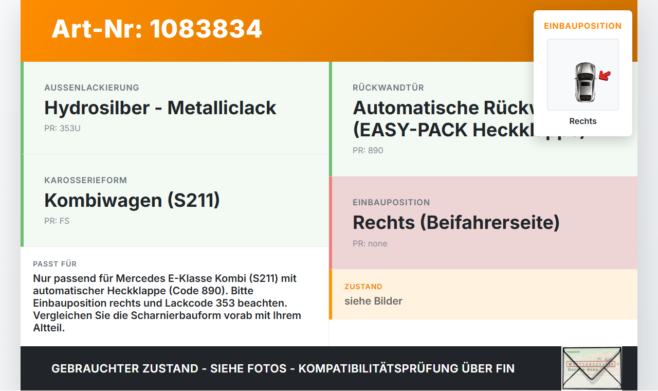 Mercedes S211 E500 02-06 Kombi Scharniere Scharnier für Heckklappe Rechts Mercedes S211 E500 02-06 01.07.2004 gebraucht Vorschau 3