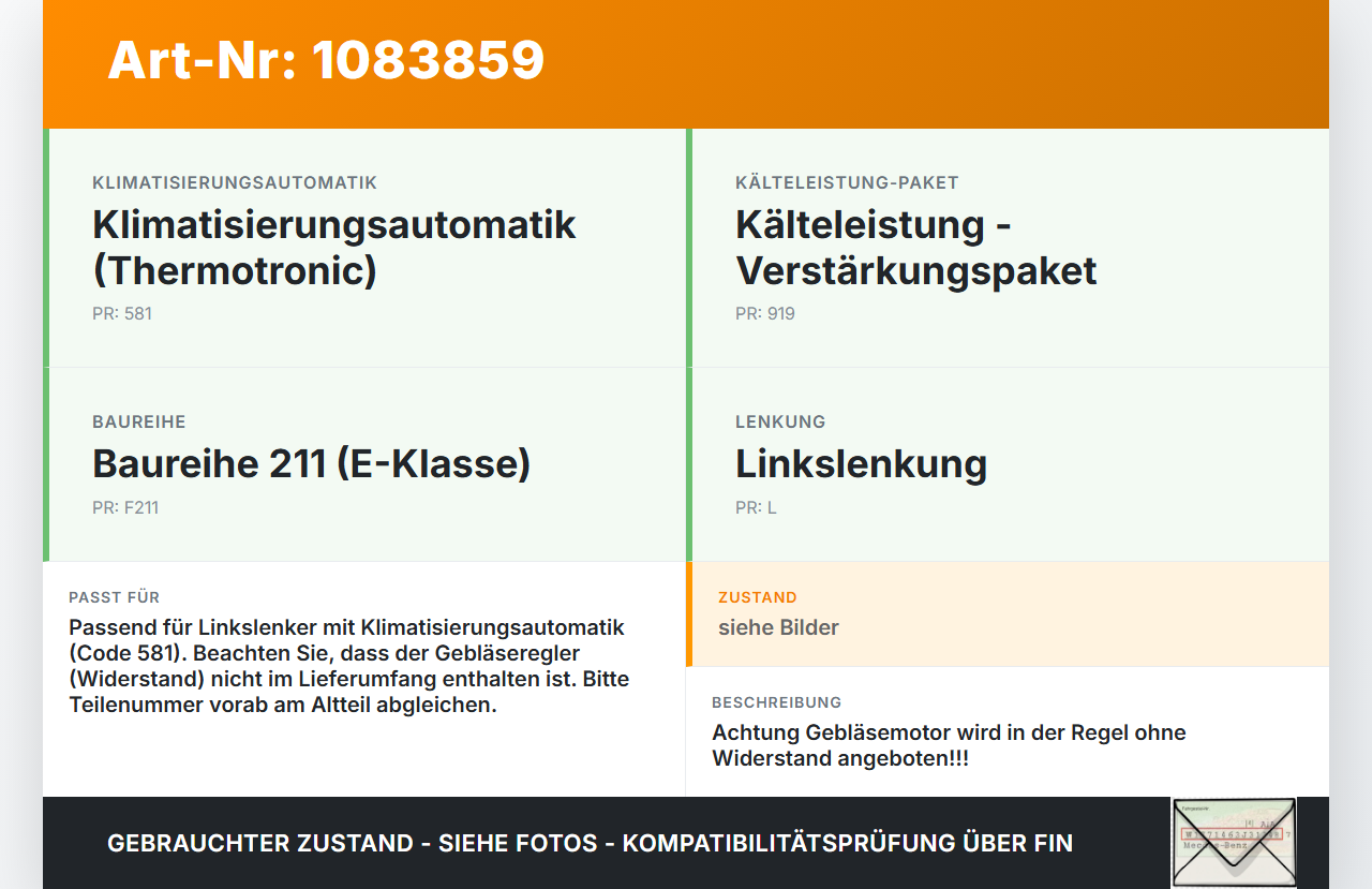 Mercedes S211 E500 02-06 Gebläsemotor Lüftermotor Heizungsgebläse Mercedes S211 E500 02-06 01.07.2004 gebraucht Vorschau 3