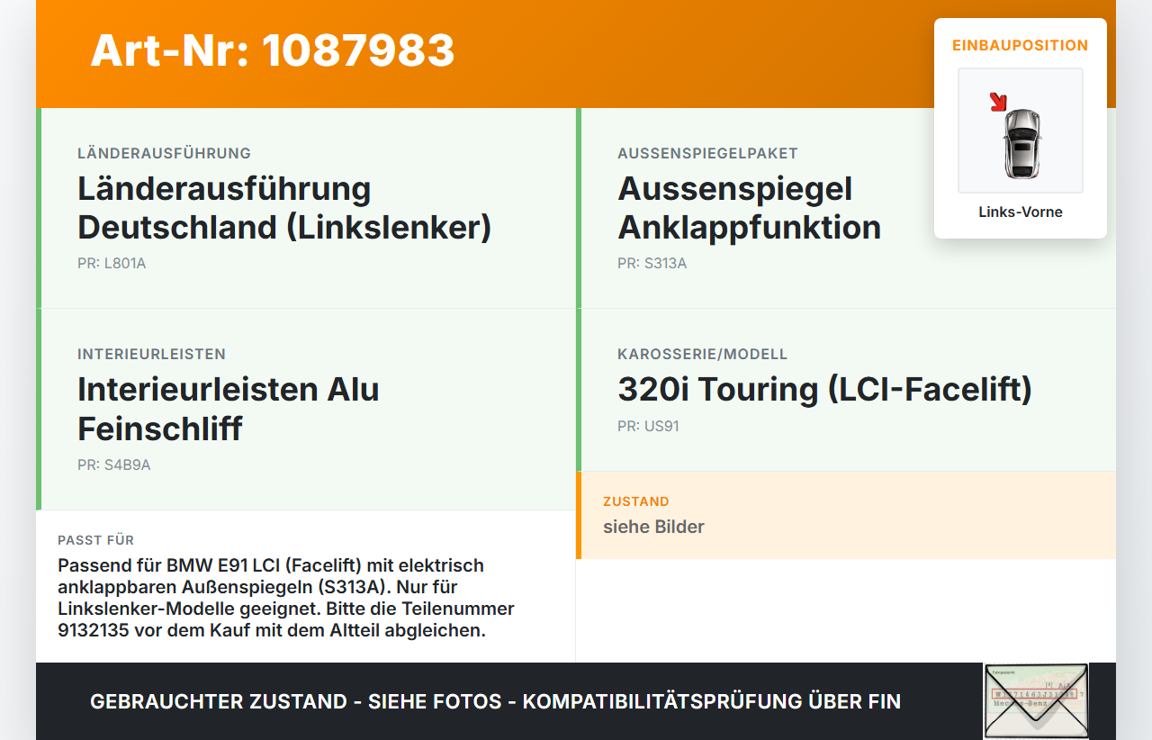 BMW E91 320i LCI 08-11 Kombi Fensterheberschalter Schalter Links Vorne BMW E91 320i LCI 08-11 31.08.2009 9217332... Vorschau 3