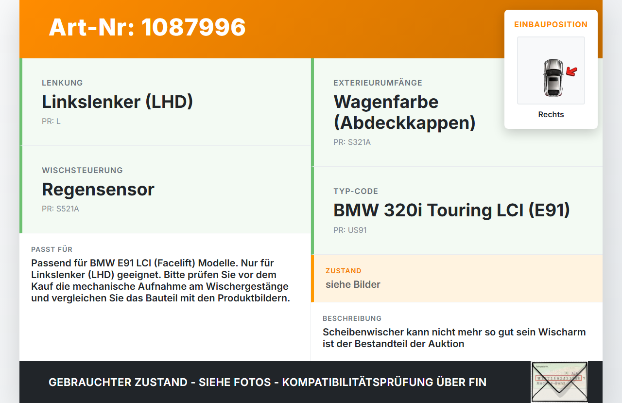 BMW E91 320i LCI 08-11 2x Scheibenwischer Wischarm Wischerarme Set Rechts BMW E91 320i LCI 08-11 31.08.2009 9449916... Vorschau 3