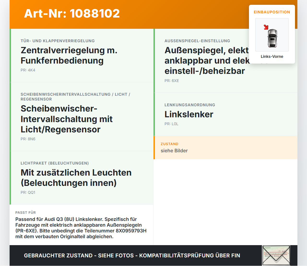 Audi Q3 8U 11-14 Türsteuergerät Steuergerät Tür TSG Modul Links Vorne Audi Q3 8U 11-14 25.04.2013 8X0959793H gebraucht Vorschau 3