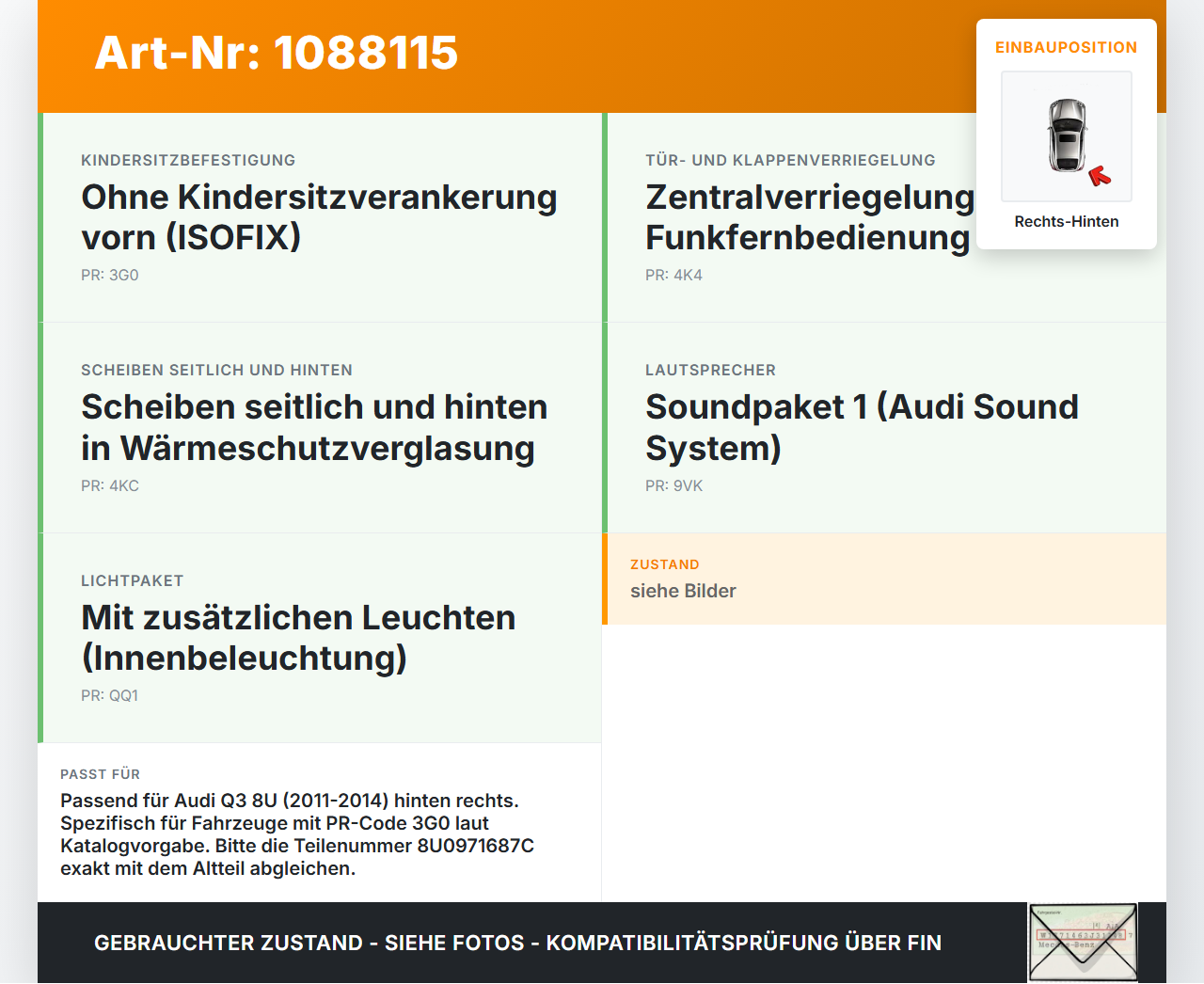 Audi Q3 8U 11-14 Kabelbaum Leitungssatz für Tür und Fensterheber Hinten Rechts Audi Q3 8U 11-14 25.04.2013... Vorschau 3