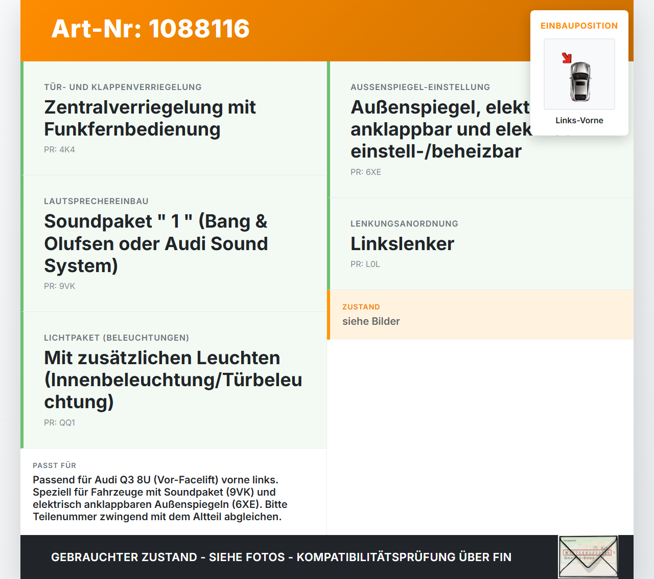 Audi Q3 8U 11-14 Kabelbaum für Tür und Fensterheber Links Vorne Audi Q3 8U 11-14 25.04.2013 8U0971029Q 8U0971029J... Vorschau 3