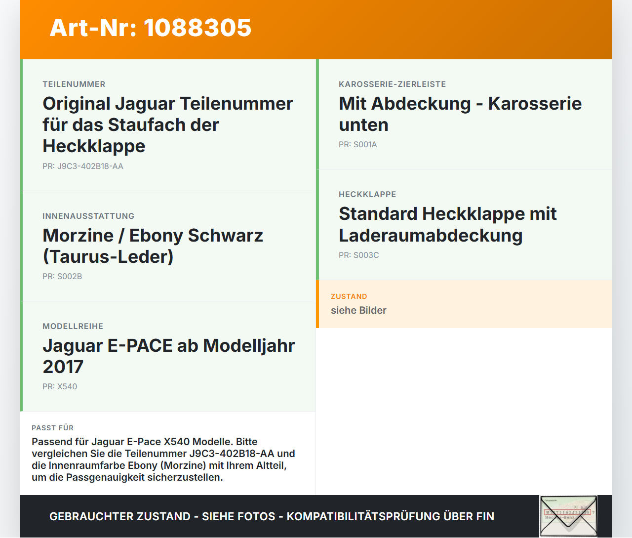 Jaguar E-Pace X540 Deckel für Kofferraum Heckklappe Staufach Jaguar E-Pace X540 19.08.2019 J9C10188 J9C3-402B18-AA... Vorschau 3