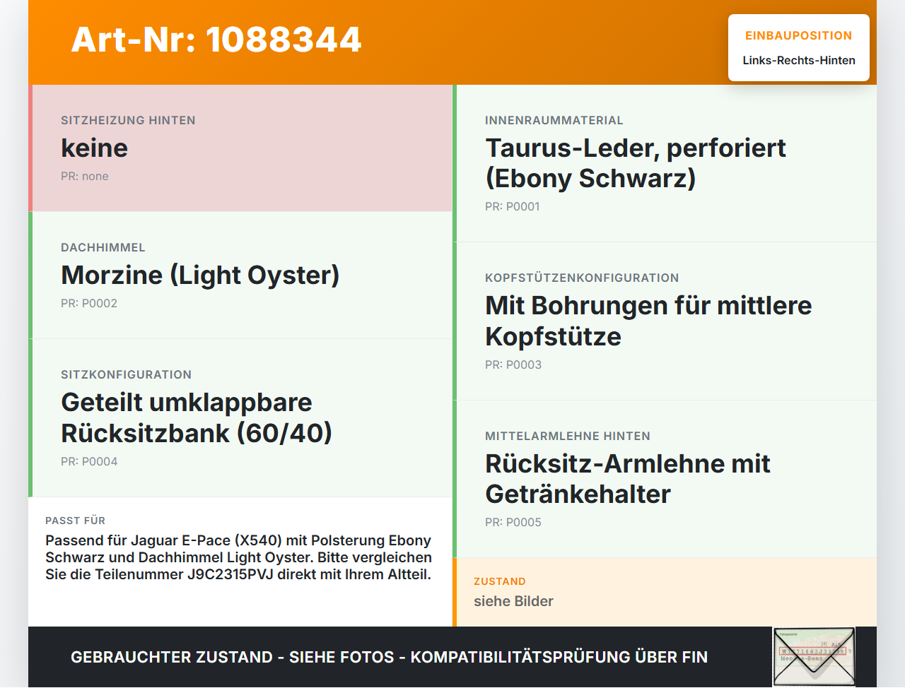 Jaguar E-Pace X540 Kopfstütze Rechts oder Links Hinten Jaguar E-Pace X540 19.08.2019 J9C2315PVJ gebraucht Vorschau 3