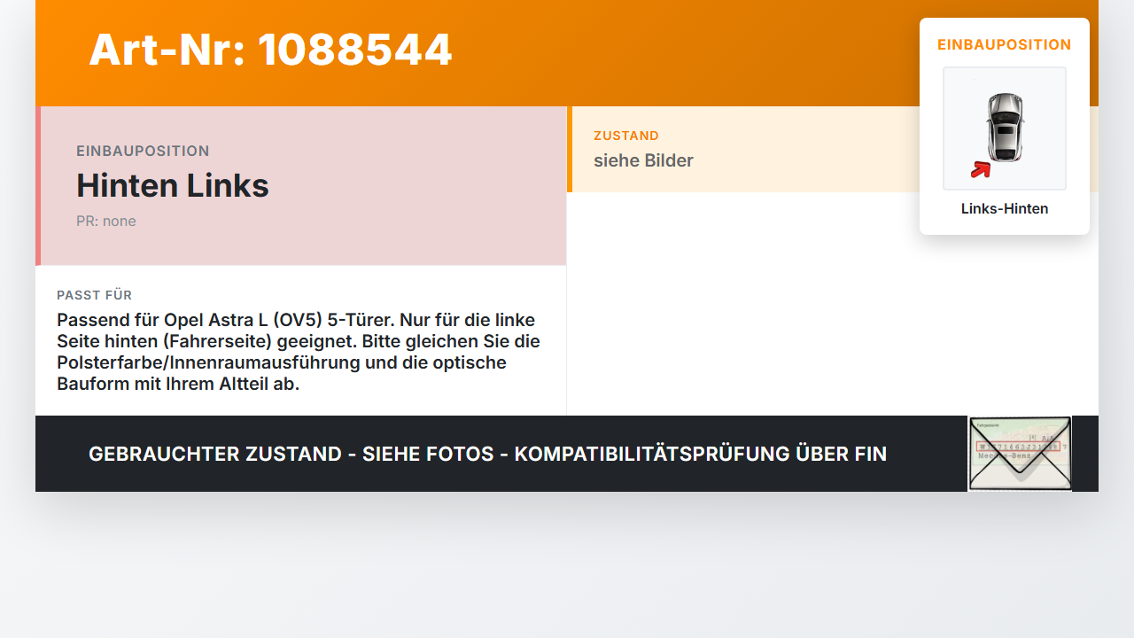 Opel Astra L 21-26 5T Gurtschloss Links Hinten Opel Astra L 21-26 27.04.2023 98307208XT gebraucht Vorschau 3