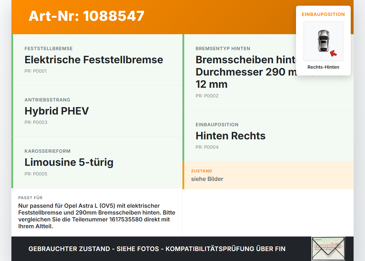 Opel Astra L 21-26 Hybrid 1,6 132KW Stellmotor Parkbremse Bremssattel Hinten Rechts Opel Astra L 21-26 27.04.2023... Vorschau 3