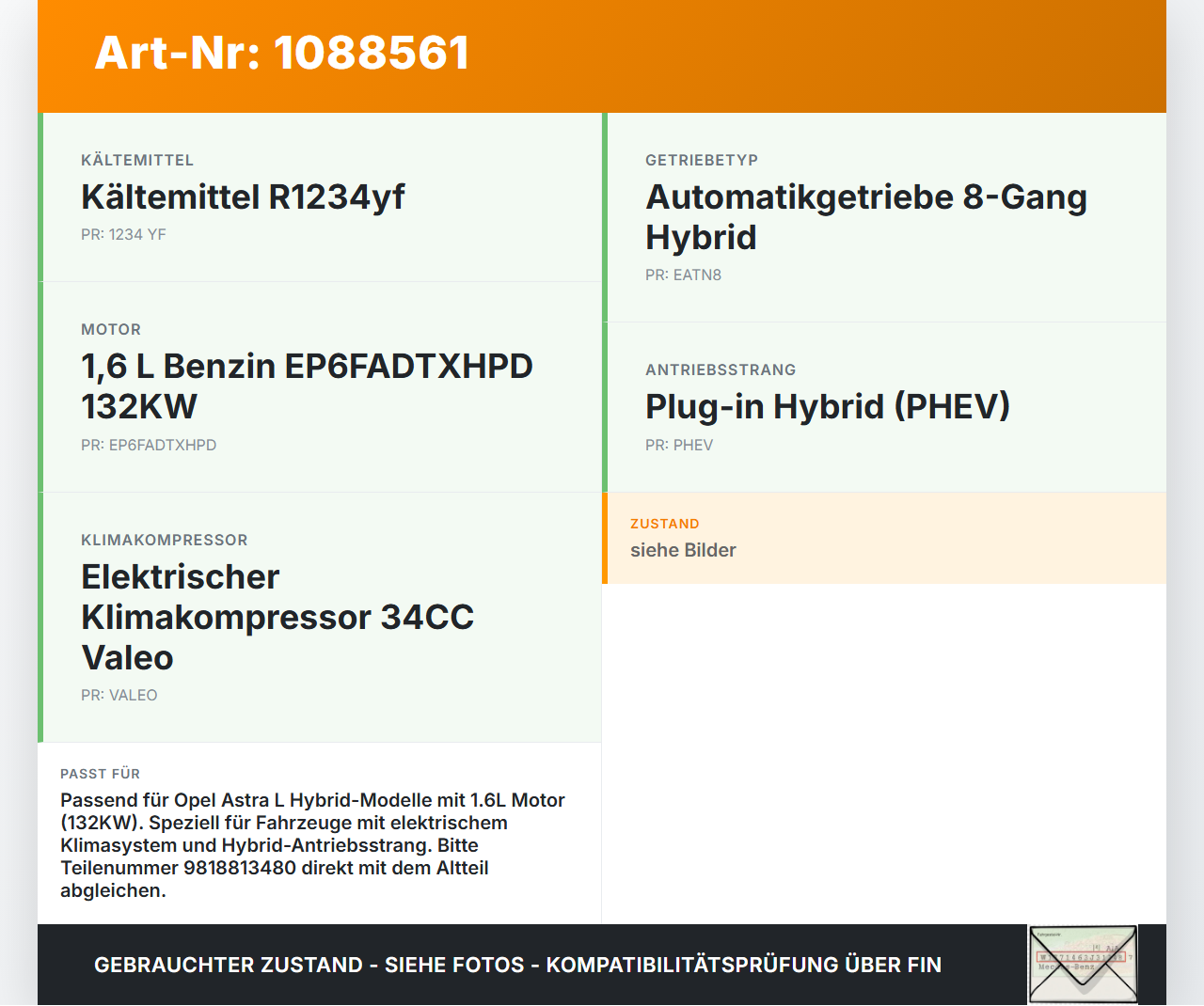 Opel Astra L 21-26 Hybrid 1,6 132KW Umwelzpumpe Heizung Pumpe Opel Astra L 21-26 27.04.2023 9818813480 0392023423... Vorschau 3