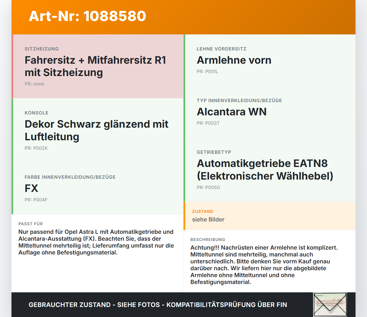 Opel Astra L 21-26 Armlehne Mittelarmlehne Auflage mit Becherhalter für Rücksitzbank Opel Astra L 21-26 27.04.2023... Vorschau 3