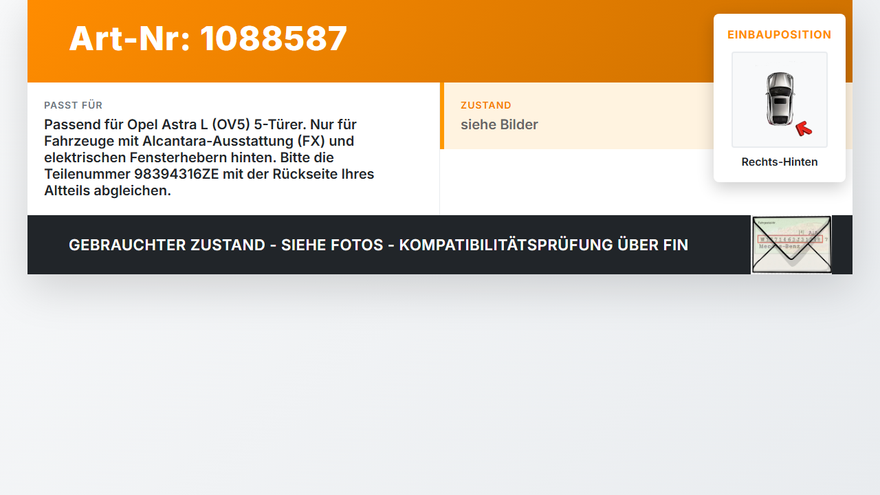 Opel Astra L 21-26 5T Türverkleidung Türpappe Rechts Hinten Opel Astra L 21-26 27.04.2023 98394316ZE 98519989ZE... Vorschau 3