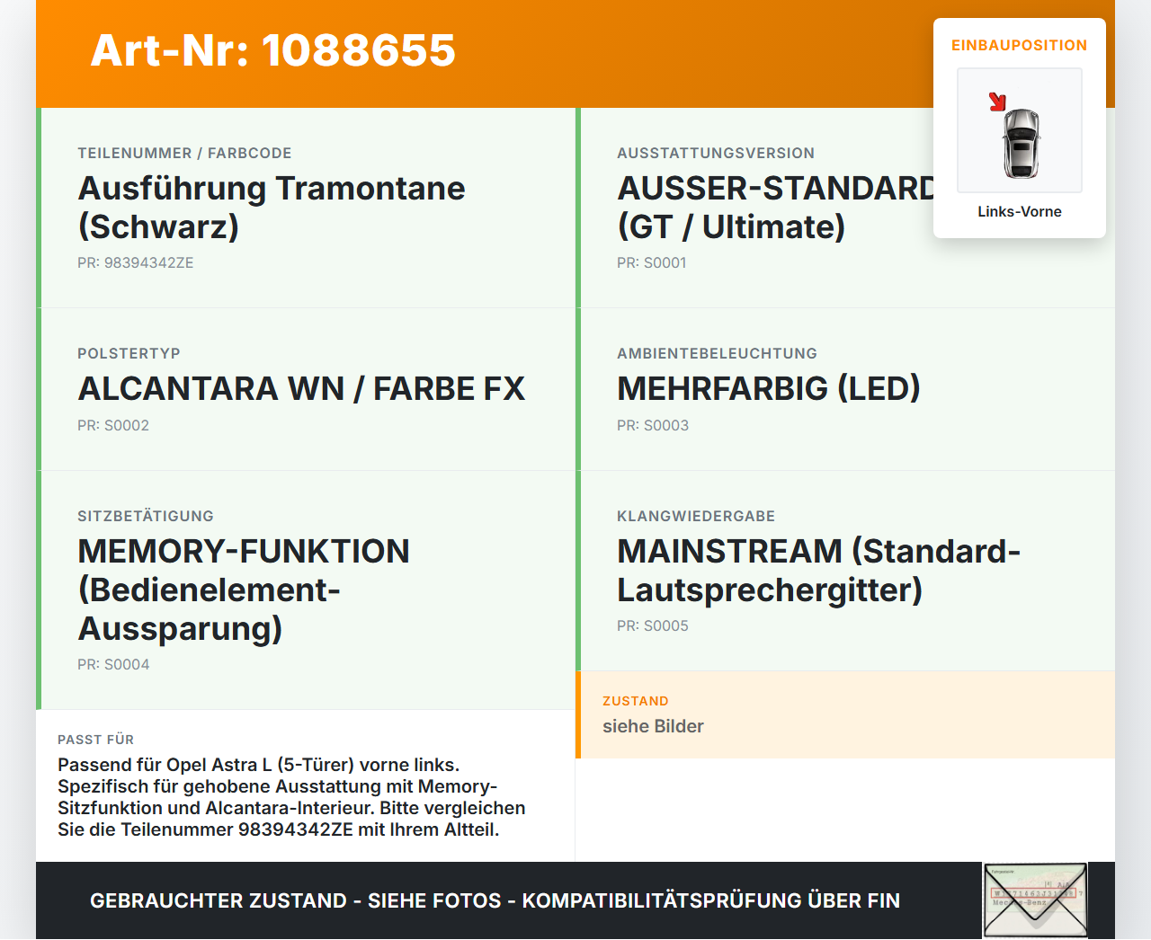 Opel Astra L 21-26 5T Türverkleidung Türpappe Links Vorne Opel Astra L 21-26 27.04.2023 98394342ZE gebraucht Vorschau 3