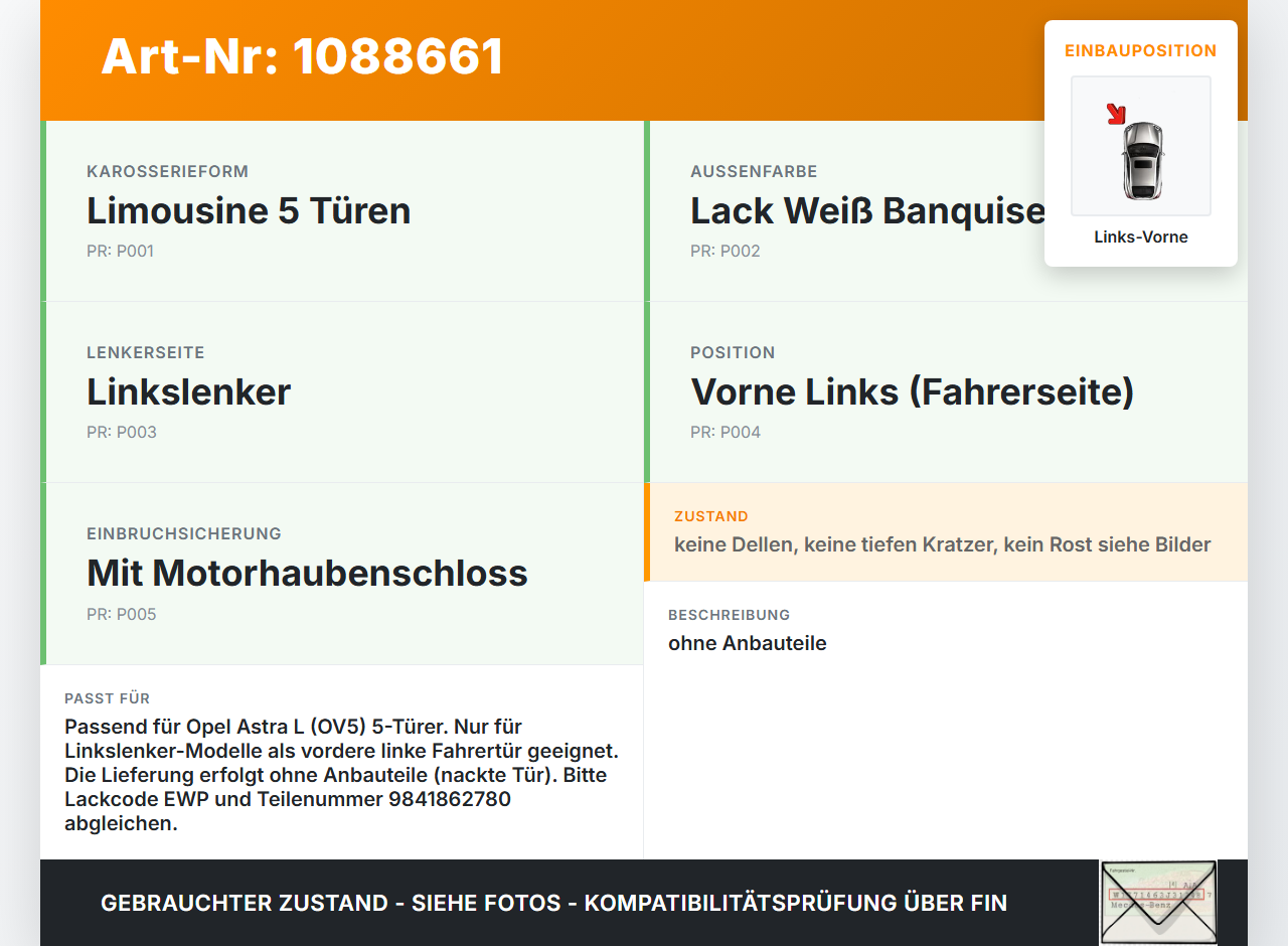 Opel Astra L 21-26 5T Tür Fahrertür Links Vorne EWP Opel Astra L 21-26 27.04.2023 9841862780 gebraucht Vorschau 3