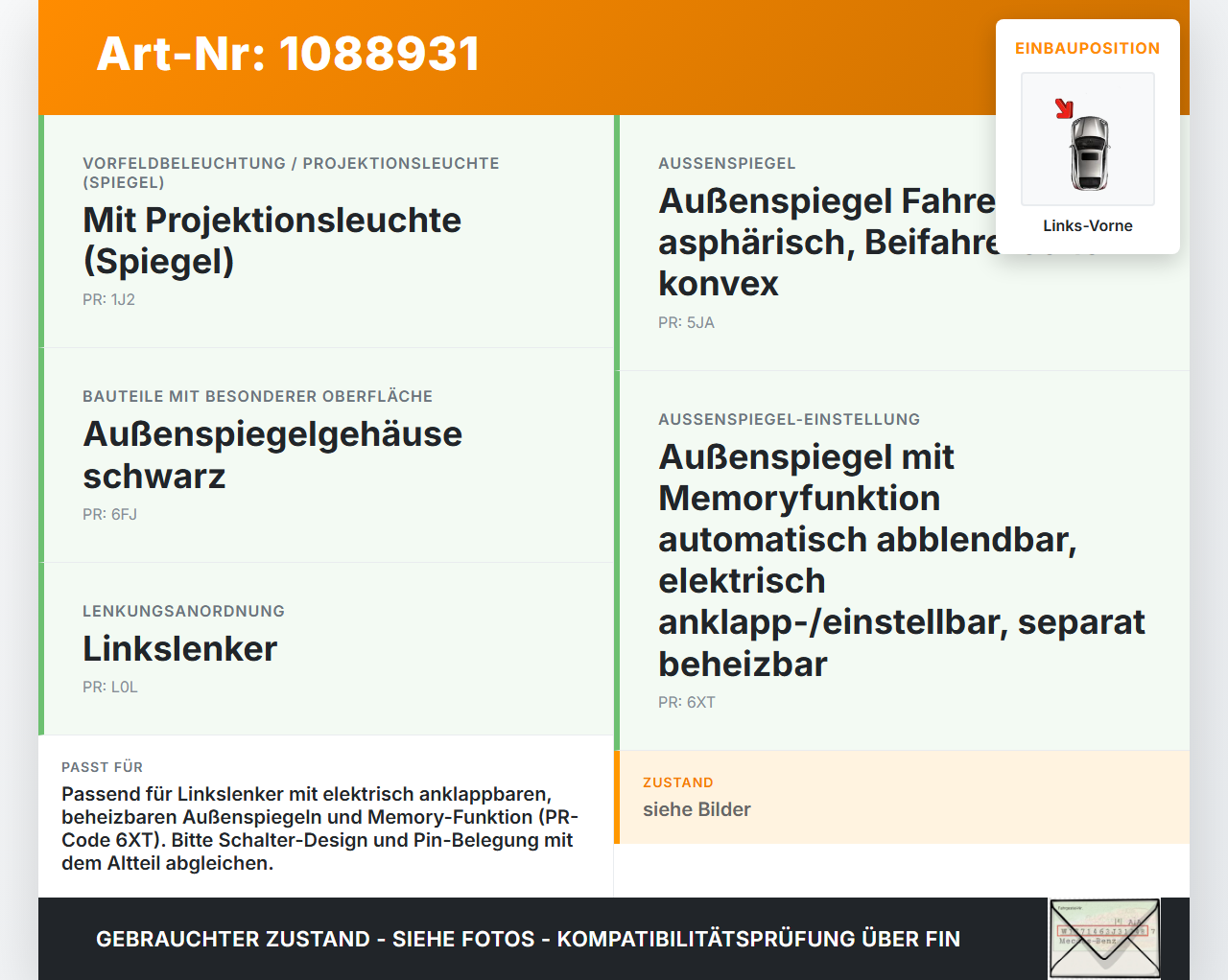 VW Tayron R41 Spiegelverstellung Aussenspiegel Schalter Links Vorne VW Tayron R41 20.08.2025 3G0959565C EF9-50503... Vorschau 3