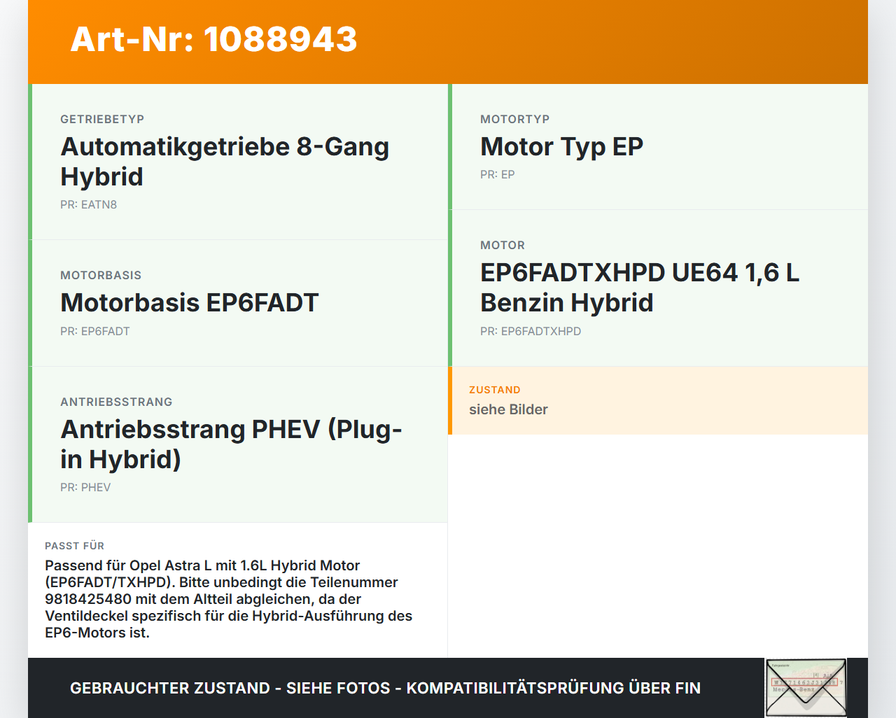 Opel Astra L 21-26 Hybrid 1,6 132KW EP6FADT Ventildeckel Zylinderkopfhaube Opel Astra L 21-26 27.04.2023 9818425480... Vorschau 3