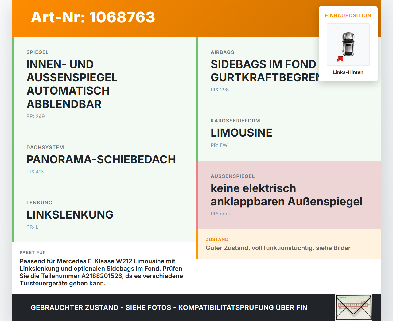 Mercedes E250 W212 13-16 Steuergerät SG Türsteuergerät Links Hinten Mercedes E250 W212 13-16 17.09.2013 A0997300135... Vorschau 3