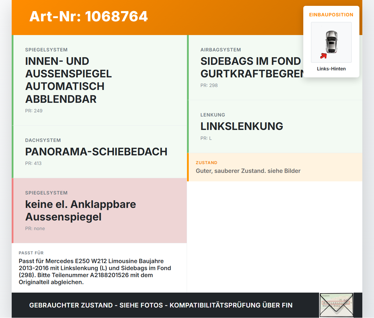 Mercedes E250 W212 13-16 Steuergerät ECU Modul Türsteuergerät Links Hinten Mercedes E250 W212 13-16 17.09.2013... Vorschau 3