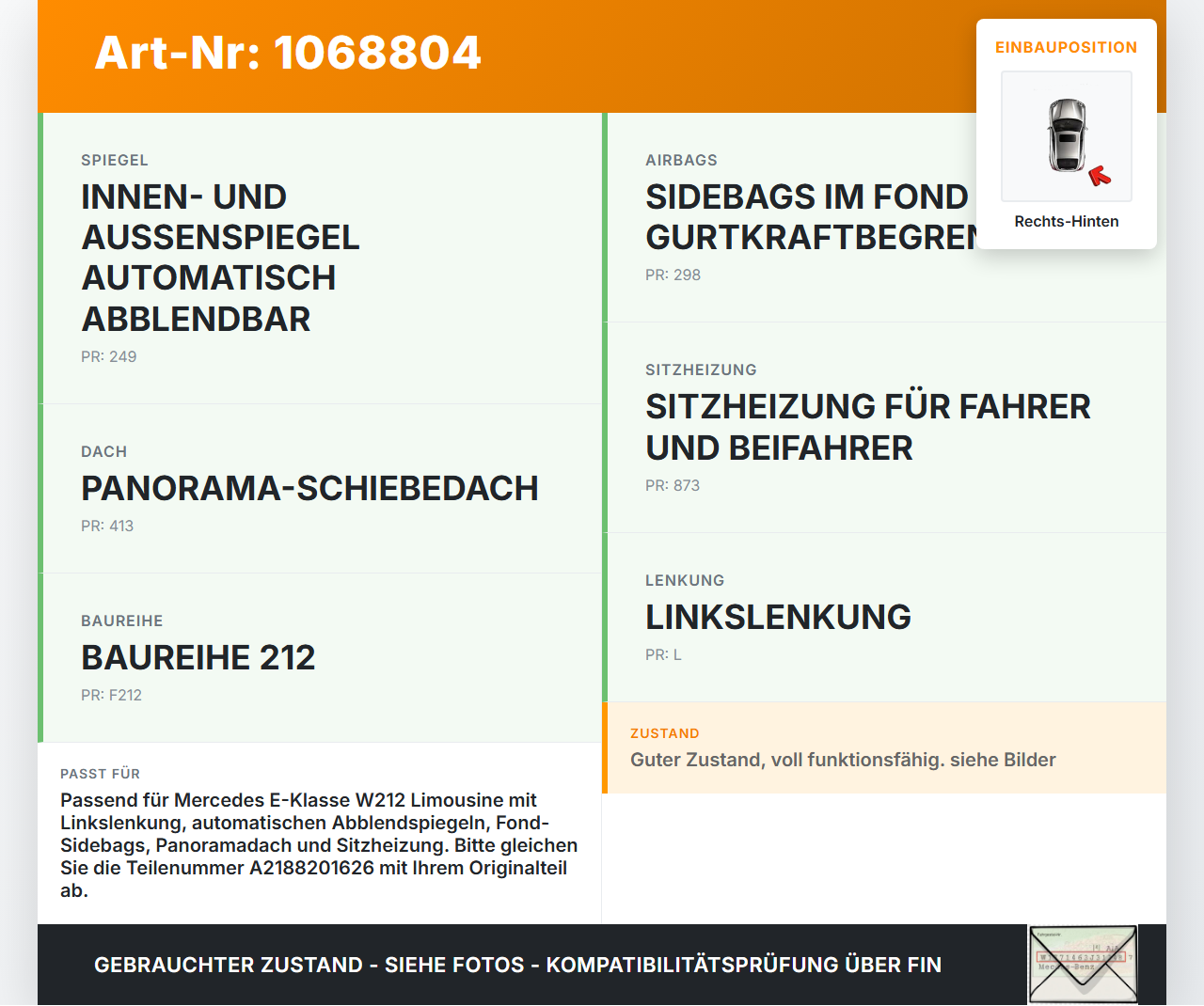 Mercedes E250 W212 13-16 Steuergerät SG Türsteuergerät Hinten Rechts Mercedes E250 W212 13-16 17.09.2013... Vorschau 3