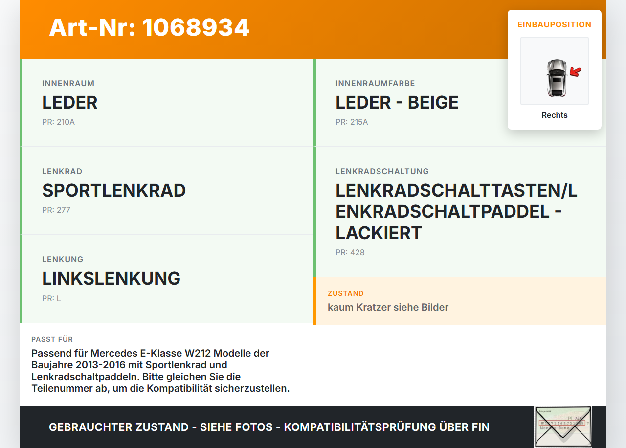Mercedes E250 W212 13-16 Lenkradschalter Multifunktionstasten Schalter für Lenkrad Rechts Mercedes E250 W212 13-16... Vorschau 3