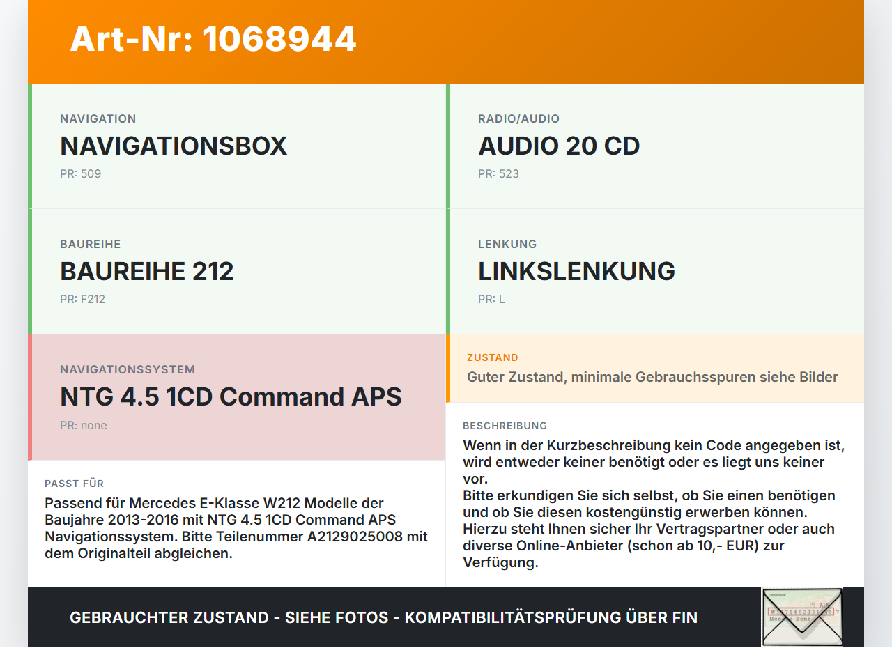 Mercedes E250 W212 13-16 Navigationssystem Navi Anatel NTG 4.5 1CD Command APS Mercedes E250 W212 13-16 17.09.2013... Vorschau 3