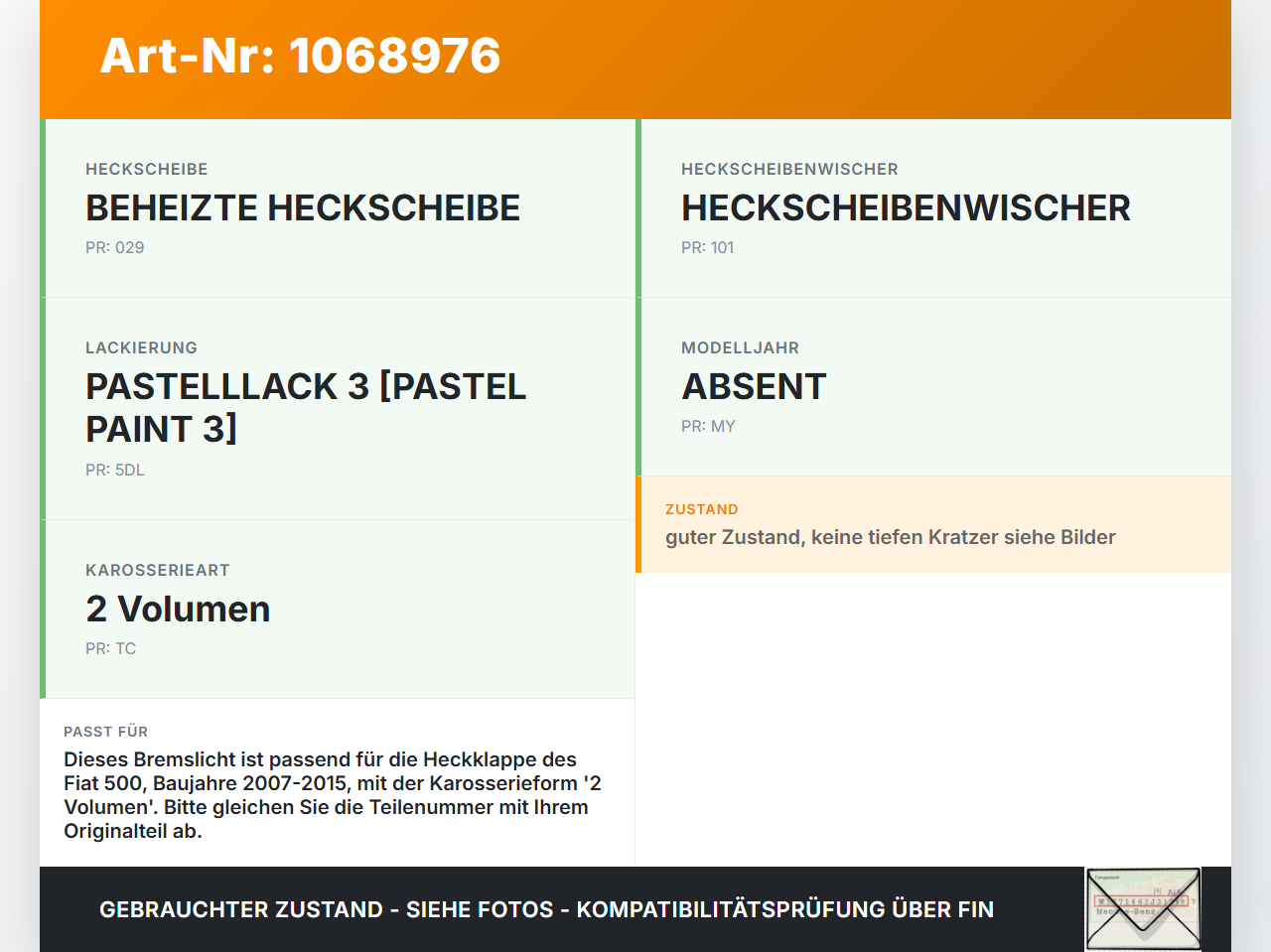 Fiat 500 07-15 3T Bremslicht 3. Bremsleuchte für Klappe Fiat 500 07-15 28.03.2018 gebraucht Vorschau 3
