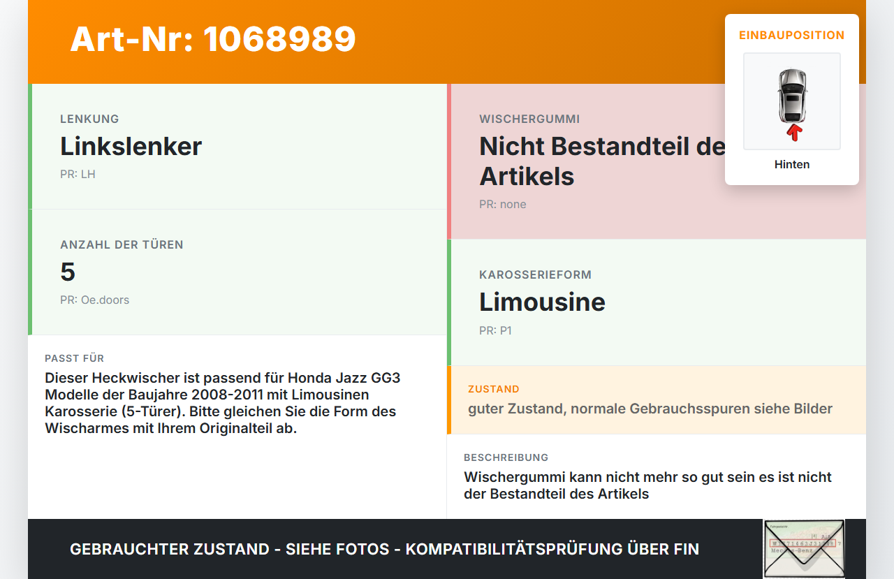 Honda Jazz GG3 08-11 Lim Heckwischer Scheibenwischer Hinten Wischarm Honda Jazz GG3 08-11 22.04.2009 gebraucht Vorschau 3