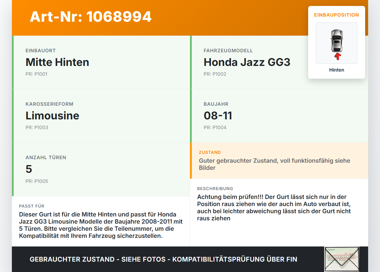 Honda Jazz GG3 08-11 Lim Gurt Sicherheitsgurt Mitte Hinten Honda Jazz GG3 08-11 22.04.2009 066208YJ gebraucht Vorschau 3