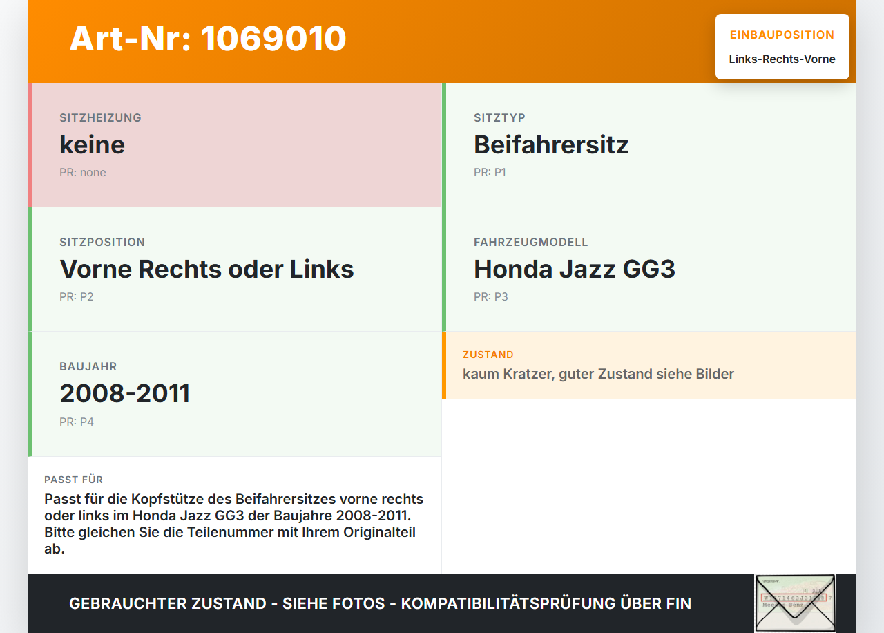 Honda Jazz GG3 08-11 Lim Kopfstütze für Beifahrer Sitz Rechts oder Links Vorne Honda Jazz GG3 08-11 22.04.2009 gebraucht Vorschau 3