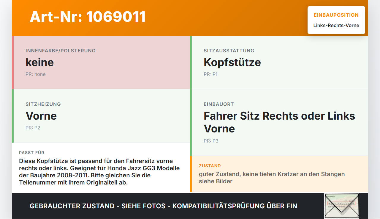 Honda Jazz GG3 08-11 Kopfstütze für Fahrer Sitz Rechts oder Links Vorne Honda Jazz GG3 08-11 22.04.2009 gebraucht Vorschau 3