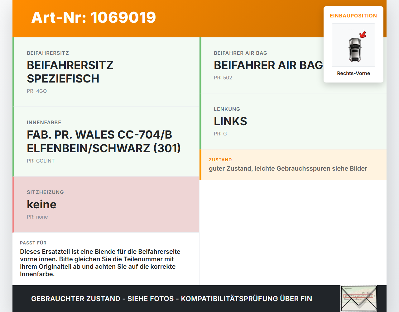 Fiat 500 07-15 Blende Innen Auflage Applikation für Beifahrer Sitz Rechts Vorne Innenseits Fiat 500 07-15... Vorschau 3