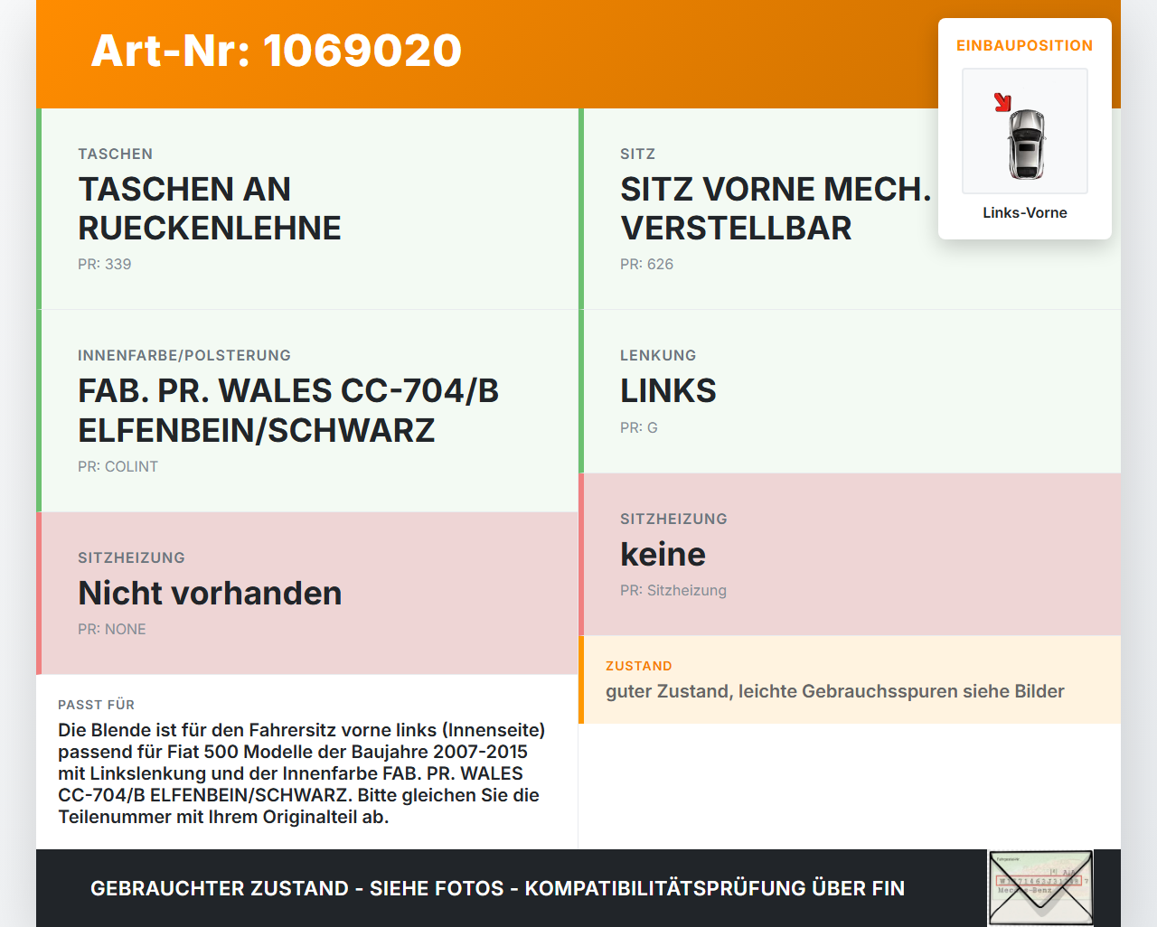 Fiat 500 07-15 Blende Innen Auflage Applikation für Fahrer Sitz Links Vorne Innenseits Fiat 500 07-15 28.03.2018... Vorschau 3