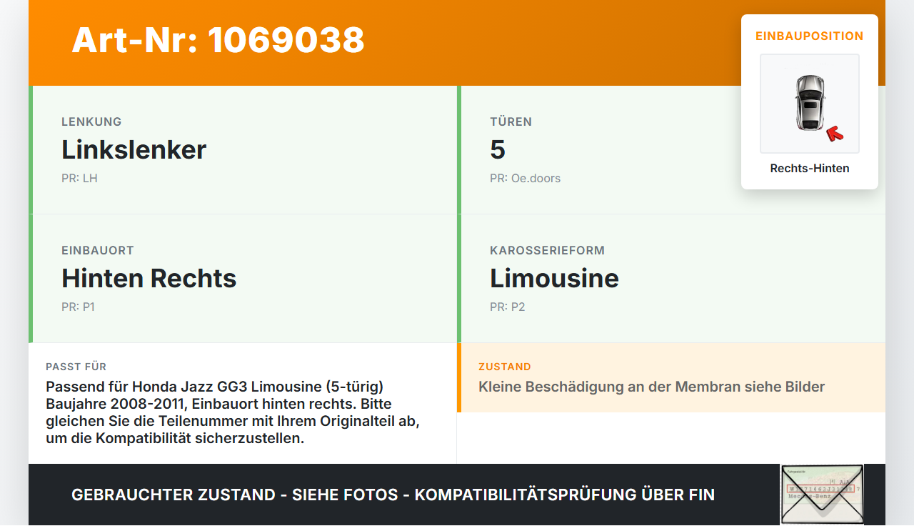 Honda Jazz GG3 08-11 Lim Lautsprecher Rechts Hinten Honda Jazz GG3 08-11 22.04.2009 gebraucht Vorschau 3