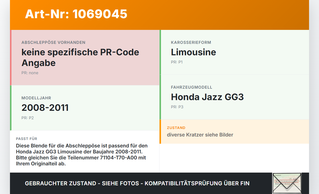 Honda Jazz GG3 08-11 Lim Blende Aussen Kappe für Abschleppöse Honda Jazz GG3 08-11 22.04.2009 71104-T70-A00 gebraucht Vorschau 3