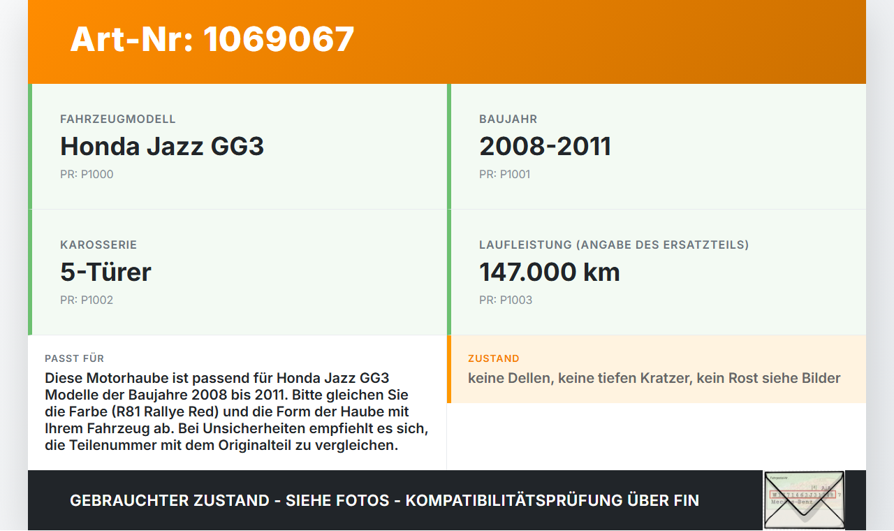 Honda Jazz GG3 08-11 Motorhaube Frontklappe Haube R81 Honda Jazz GG3 08-11 22.04.2009 gebraucht Vorschau 3