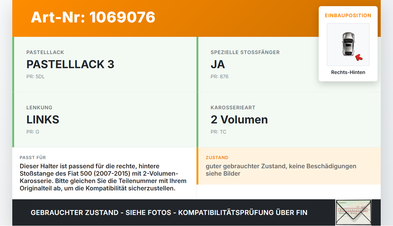Fiat 500 07-15 3T Halter Träger Aufnahme Führung für Stoßstange Rechts Hinten Fiat 500 07-15 28.03.2018 gebraucht Vorschau 3