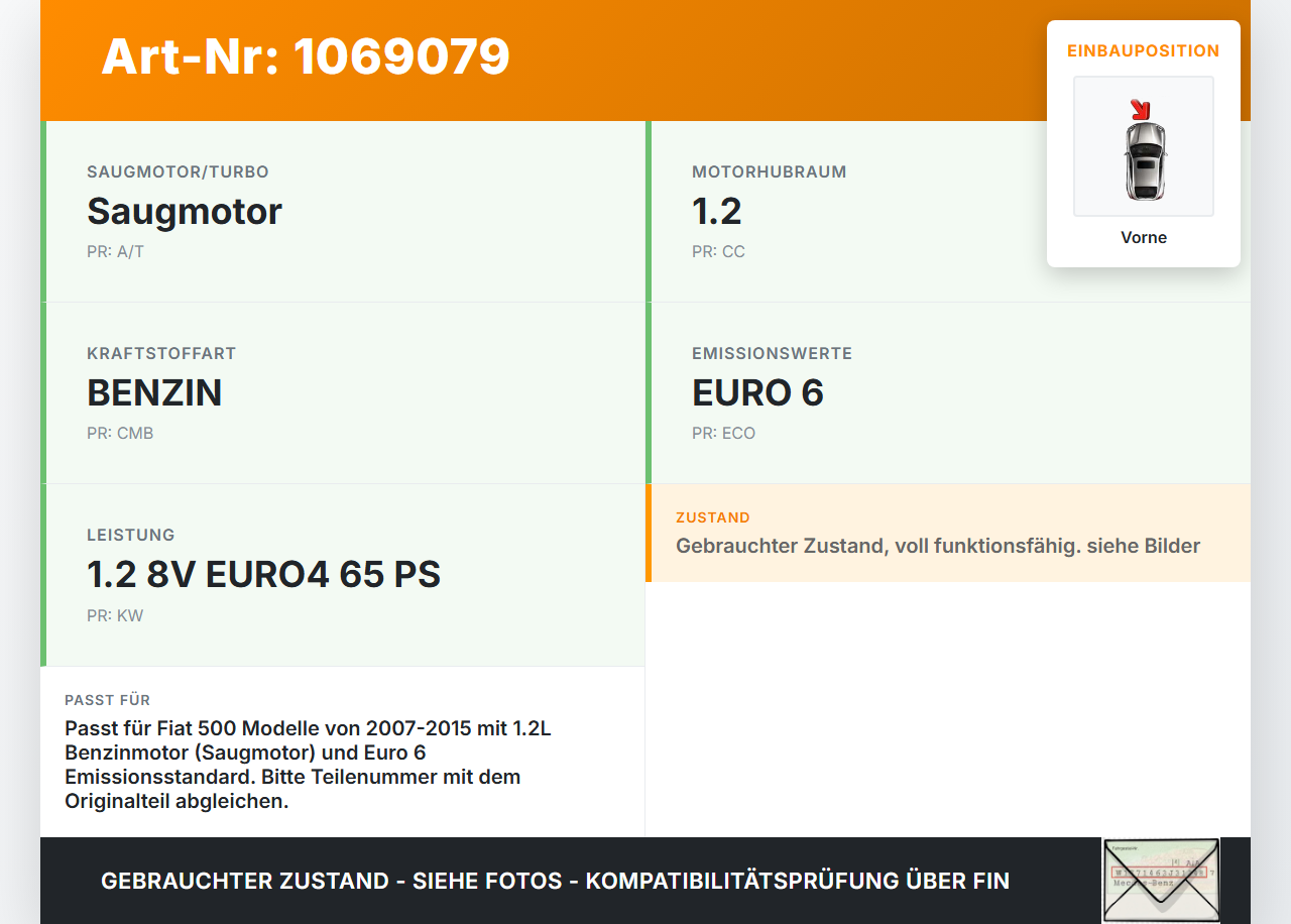Fiat 500 07-15 1,2 51KW Lambdasonde Vorne Fiat 500 07-15 28.03.2018 gebraucht Vorschau 3