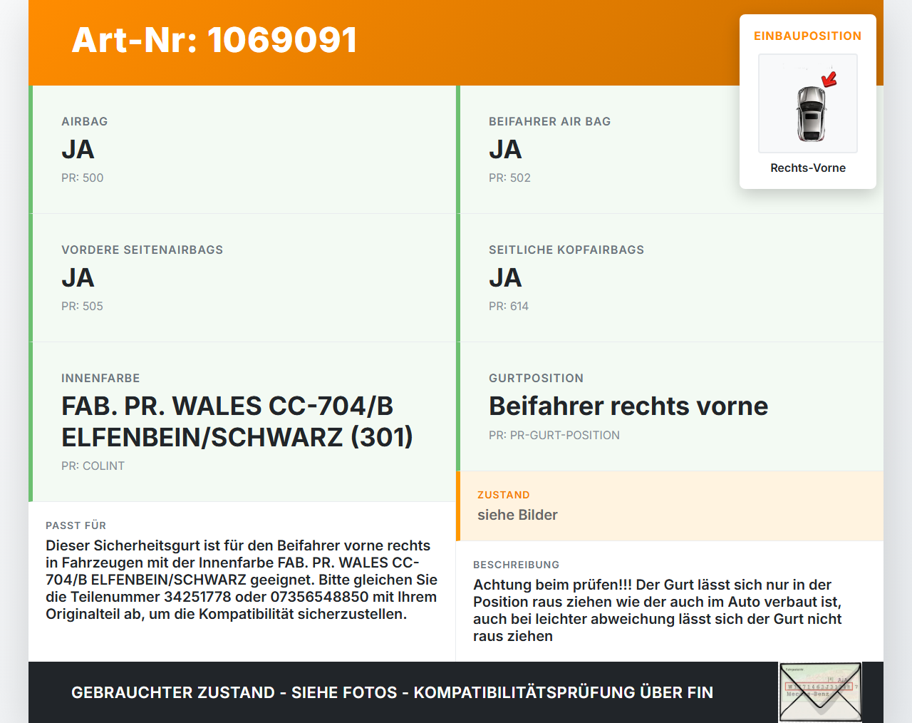 Fiat 500 07-15 3T Gurt Sicherheitsgurt Gurtstraffer für Beifahrer Rechts Vorne Fiat 500 07-15 28.03.2018... Vorschau 3