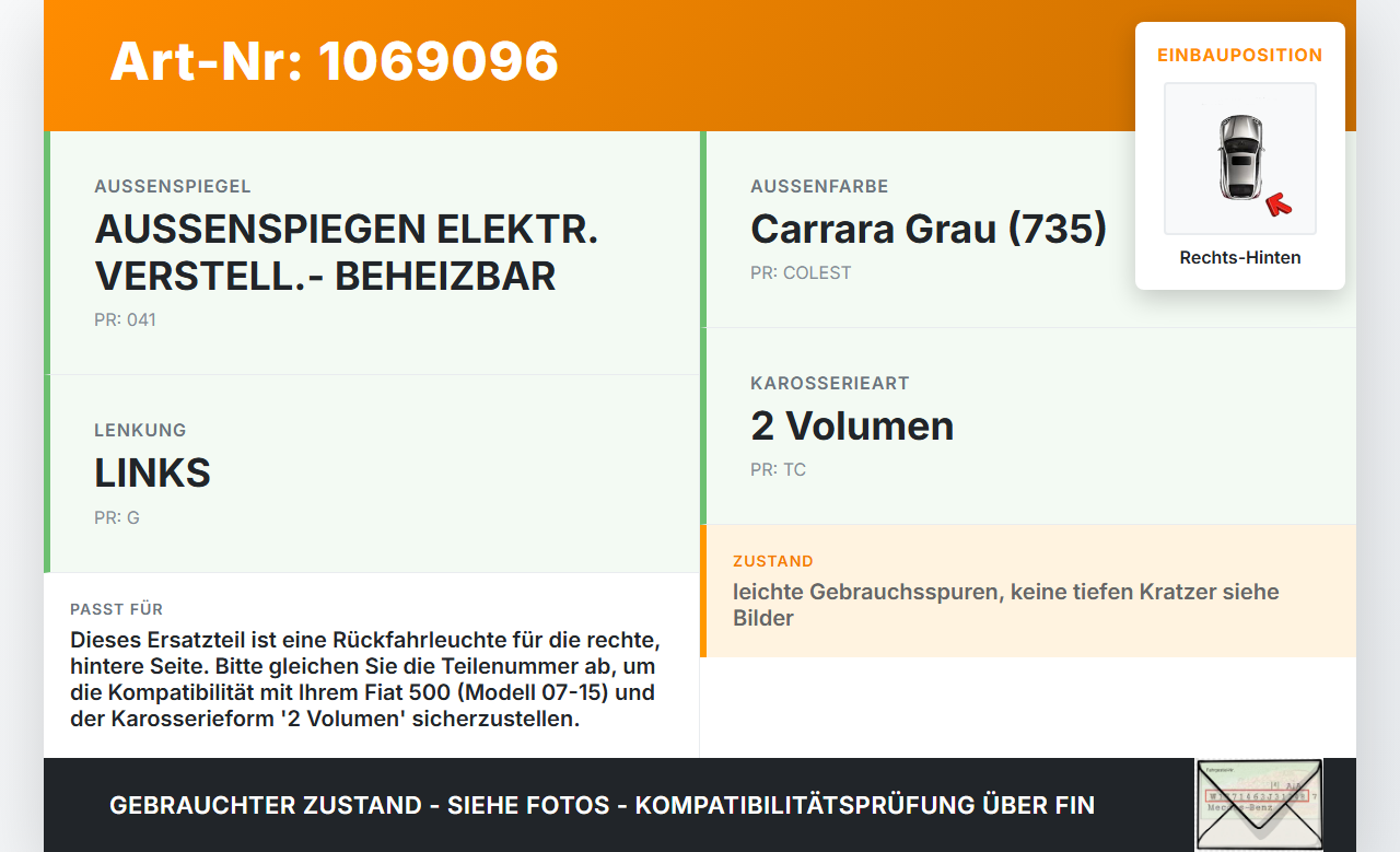 Fiat 500 07-15 Rückfahrleuchte Rückfahrleuchte Rechts Hinten Fiat 500 07-15 28.03.2018 gebraucht Vorschau 3