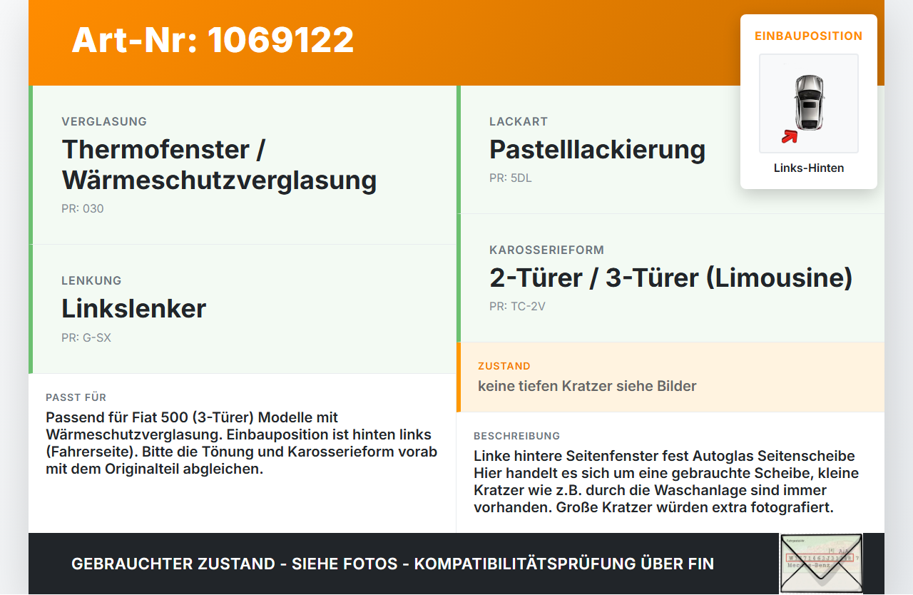 Fiat 500 07-15 3T Feste Seitenscheibe Scheibe Links Hinten Fiat 500 07-15 28.03.2018 gebraucht Vorschau 3