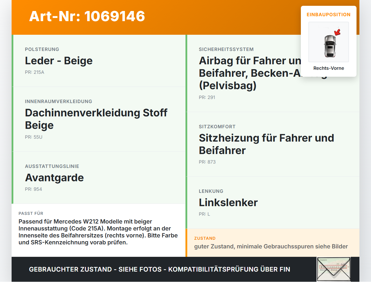 Mercedes E250 W212 13-16 Verkleidung Airbagabdeckung SRS für Beifahrer Sitz Rechts Vorne Innenseite Mercedes E250... Vorschau 3