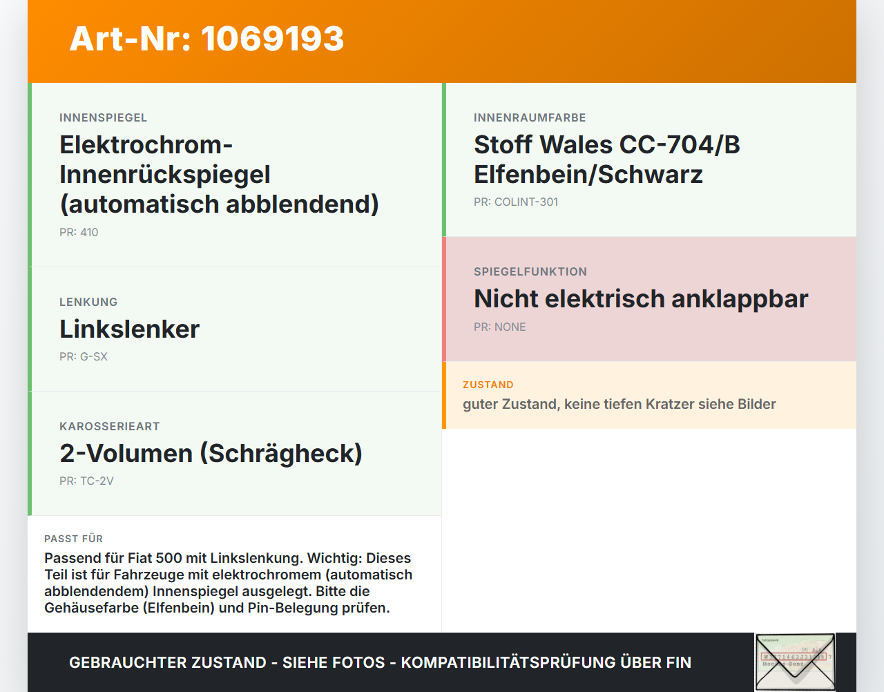 Fiat 500 15-24 Innenspiegel Rückspiegel Spiegel Innen Fiat 500 15-24 28.03.2018 905-1220 gebraucht Vorschau 3