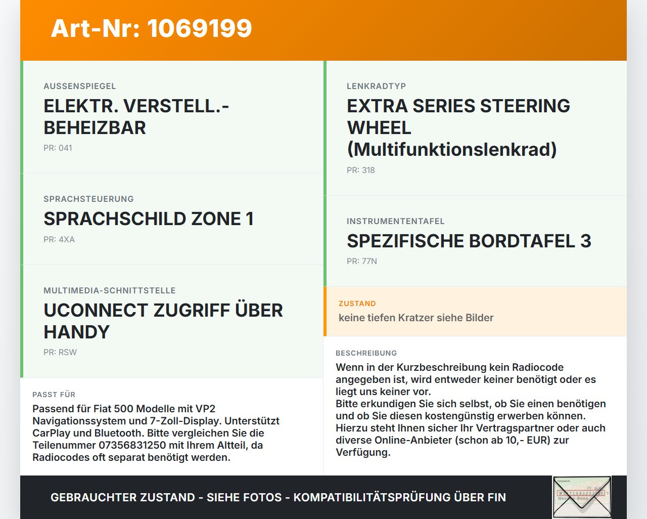Fiat 500 07-15 Autoradio 7 Zoll vp2 EMEA Navi Navigation Bluetooth fähig CarPlay Fiat 500 07-15 28.03.2018... Vorschau 3