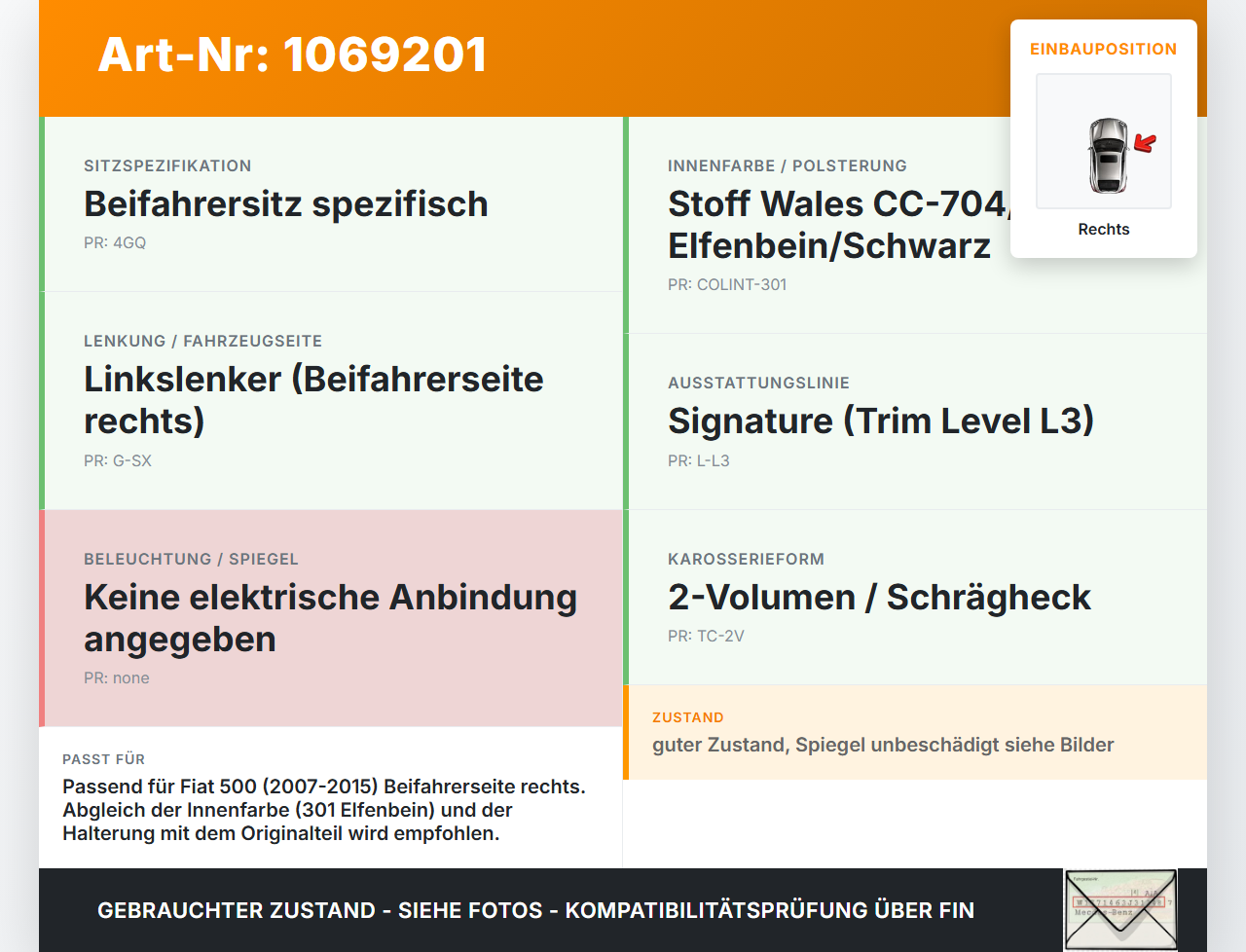Fiat 500 07-15 Sonnenblende Rechts für Beifahrer Fiat 500 07-15 28.03.2018 gebraucht Vorschau 3