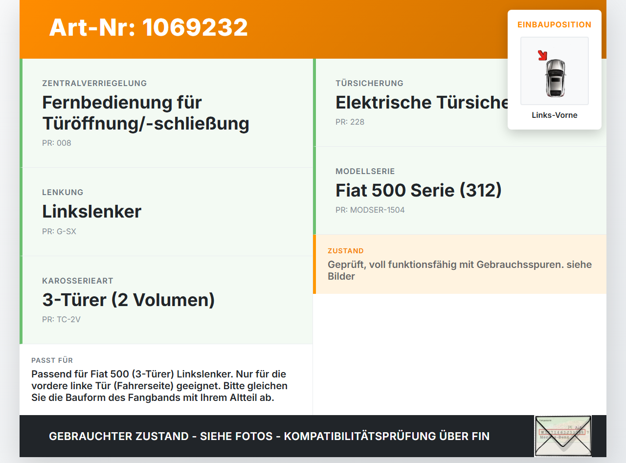 Fiat 500 15-24 3T Türfangband Türbremse Türanschlag Links Vorne Fiat 500 15-24 28.03.2018 gebraucht Vorschau 3