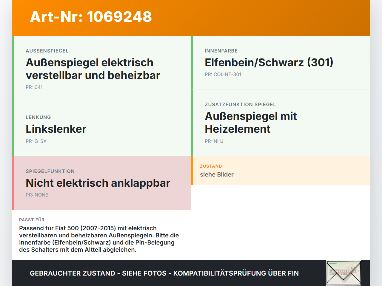 Fiat 500 07-15 Spiegelverstellung Aussenspiegel Schalter Fiat 500 07-15 28.03.2018 gebraucht Vorschau 3