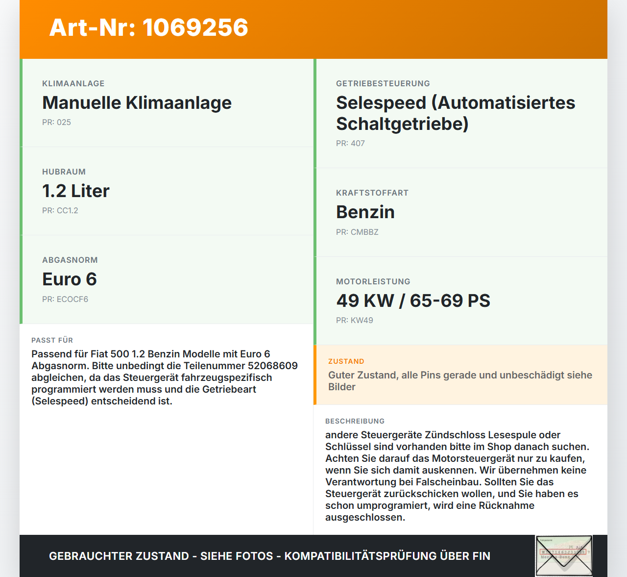 Fiat 500 07-15 1,2 51KW Steuergerät ECU für Motor Motorsteuergerät Motormanagement Fiat 500 07-15 28.03.2018... Vorschau 3