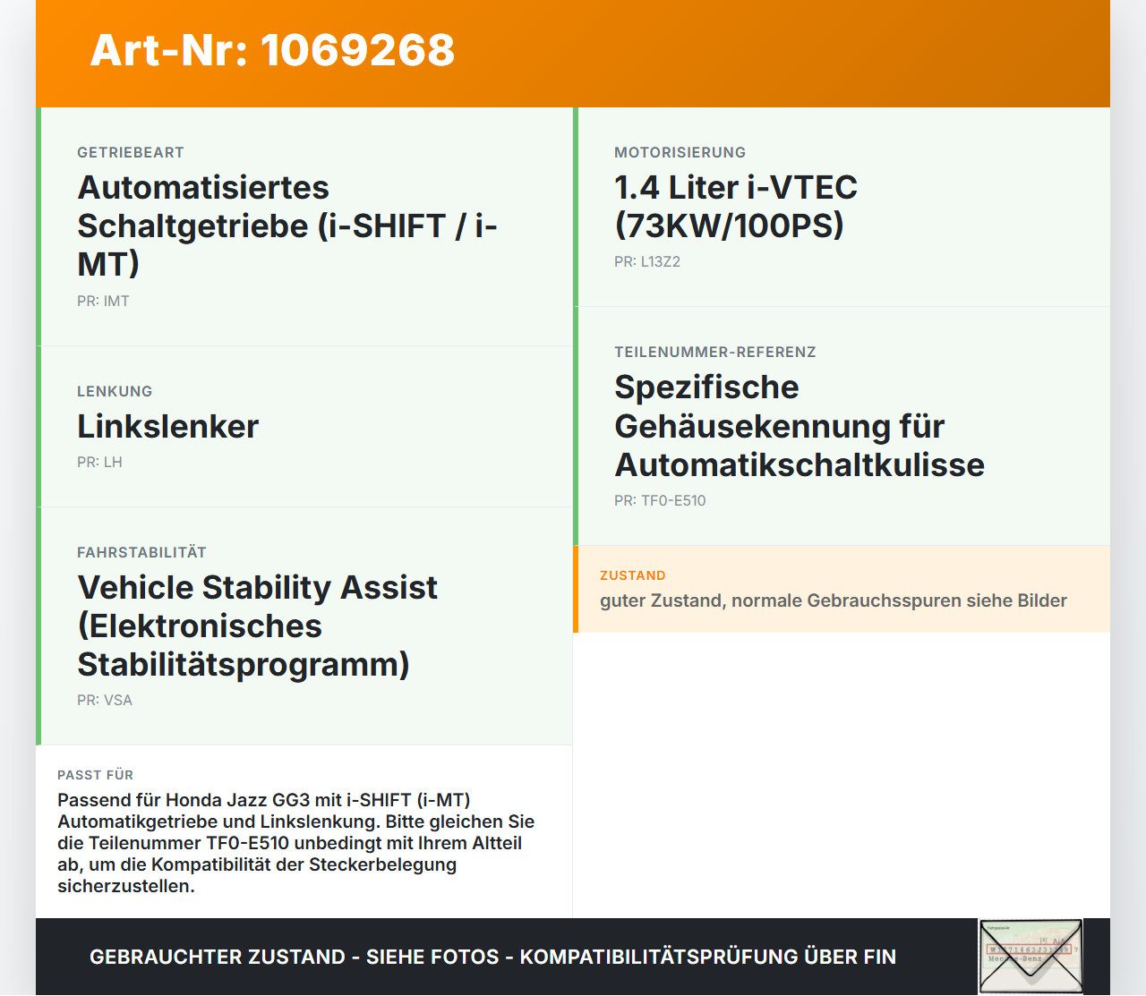 Honda Jazz GG3 08-11 1,3 LSH 73KW Autom Schaltkulisse Schalthebel Honda Jazz GG3 08-11 22.04.2009 TF0-E510... Vorschau 3
