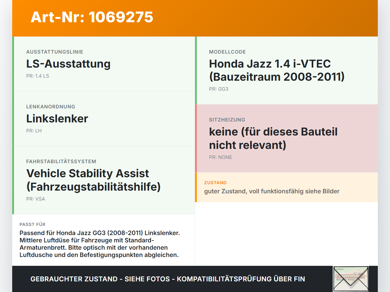 Honda Jazz GG3 08-11 Luftdusche Luftdüse Mitte Honda Jazz GG3 08-11 22.04.2009 gebraucht Vorschau 3