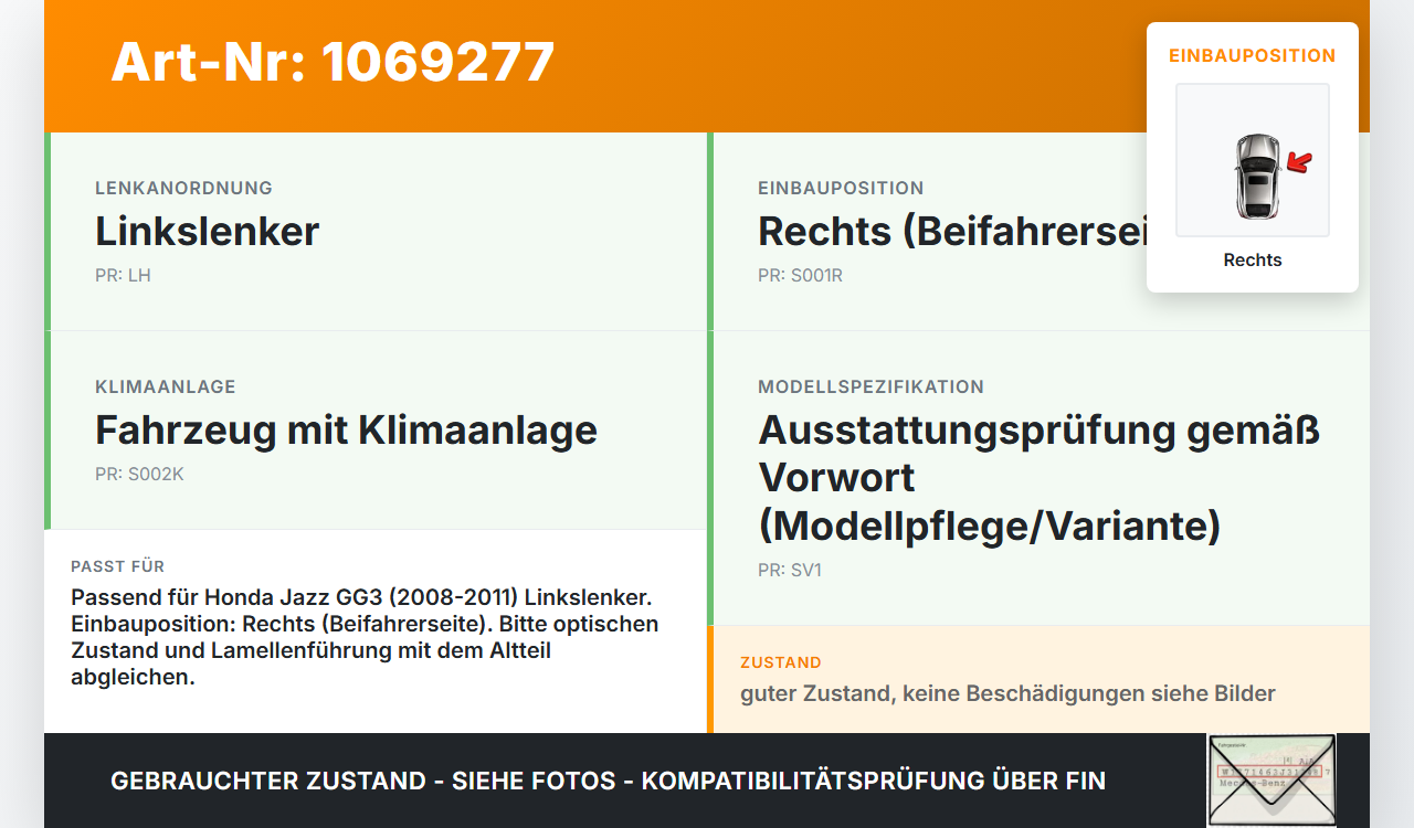 Honda Jazz GG3 08-11 Luftdusche Luftdüse Rechts Honda Jazz GG3 08-11 22.04.2009 gebraucht Vorschau 3