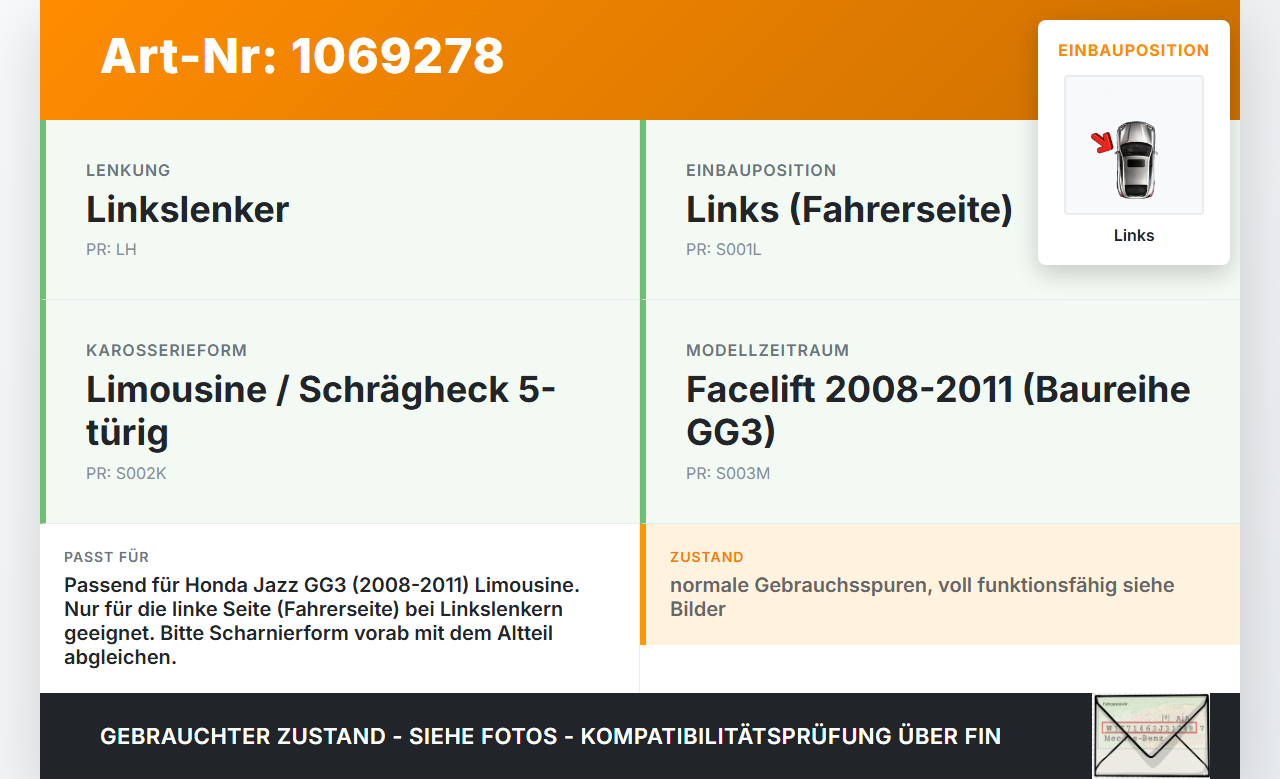 Honda Jazz GG3 08-11 Lim Scharnier für Motorhaube Motorhaubenscharnier Links Honda Jazz GG3 08-11 22.04.2009 gebraucht Vorschau 3